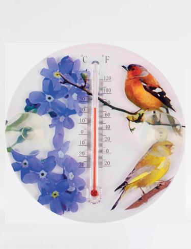 Finches and Flora Window Thermometer