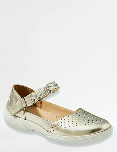 Wide Fit Leather Touch Fasten Shoe