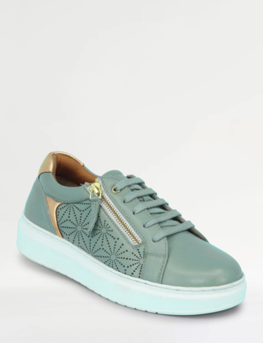 Leather Punchout Metallic Trim Wide EE Fit Trainer