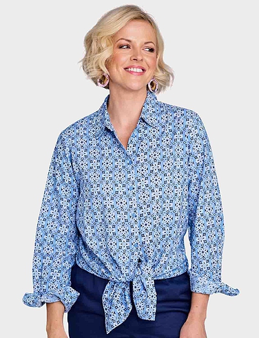 Tie Front Print Viscose Shirt