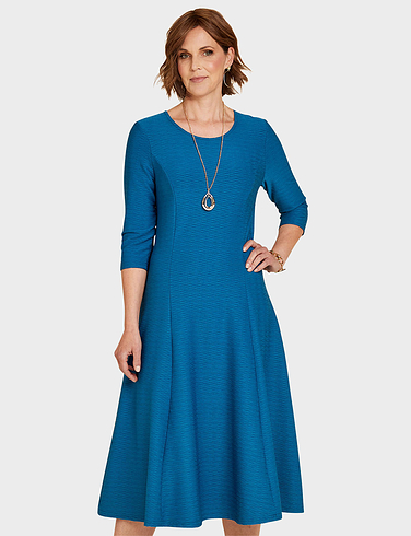 Textured Fit and Flare Dress With Necklace