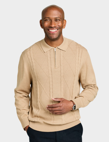 Pegasus Zip Neck Cable Knitted Polo