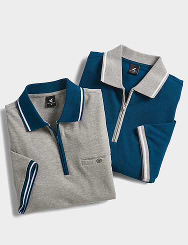 Pegasus 2 Pack Cotton Zip Neck Pique Polo